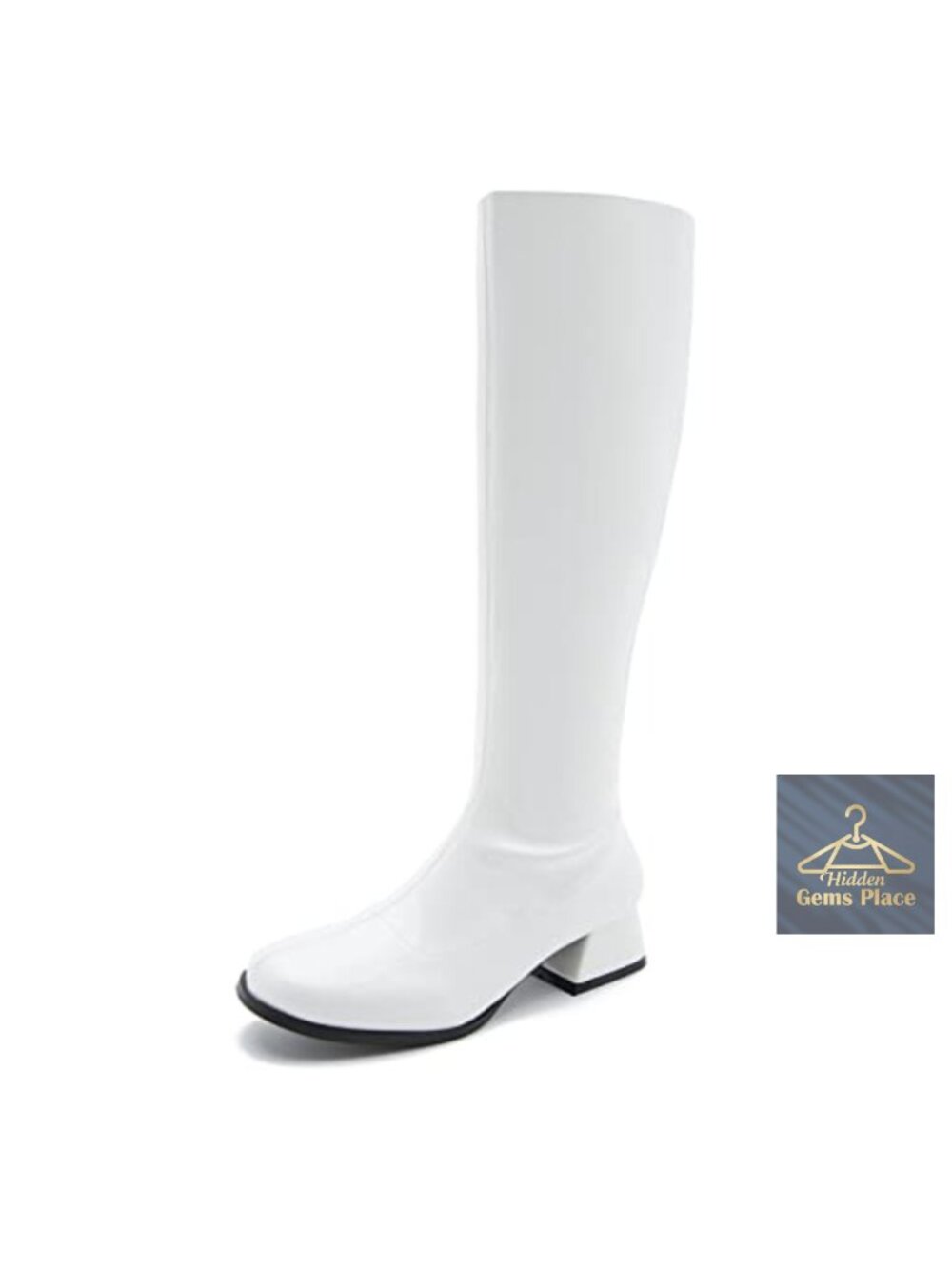 Women's Knee High Go Go Boots Low Block Heel Side Zipper